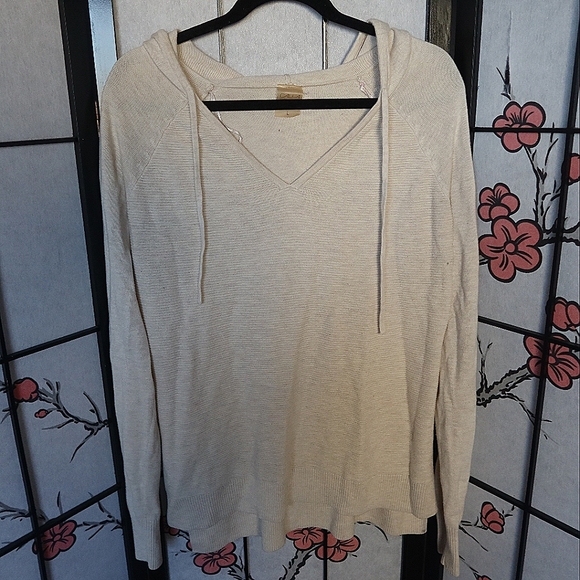 CALIA Cream V-Neck Sweater Hoodie Size Large - Picture 1 of 6